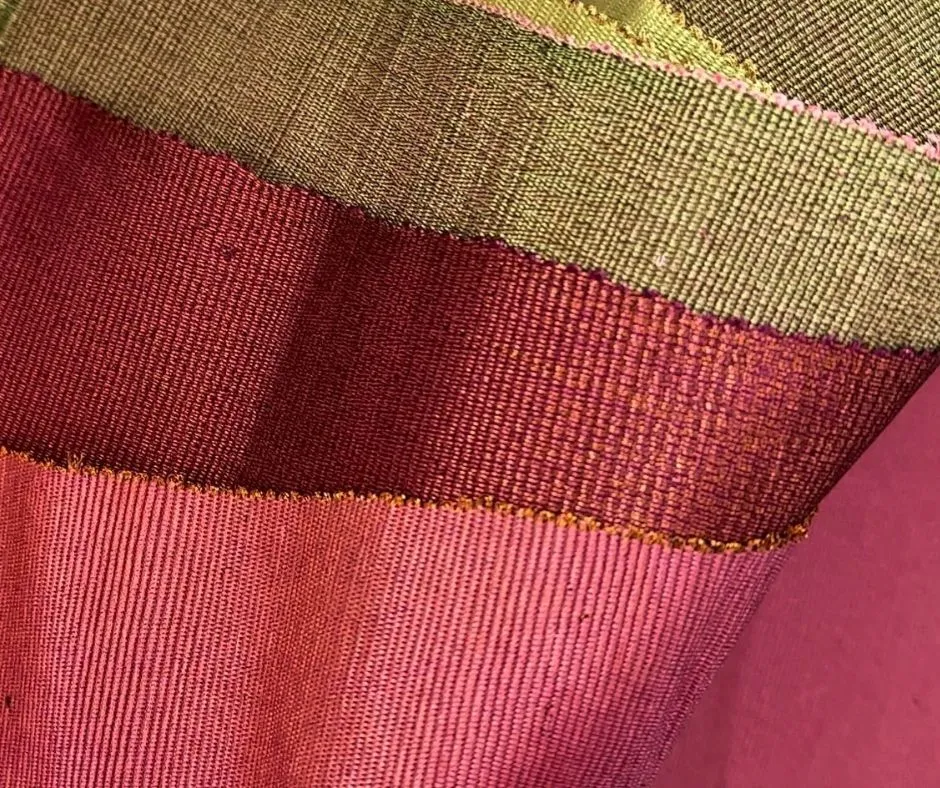 Gorgeous peach, burgundy and lemon Authentic Aso Oke Fabrics by Woven Market Africa