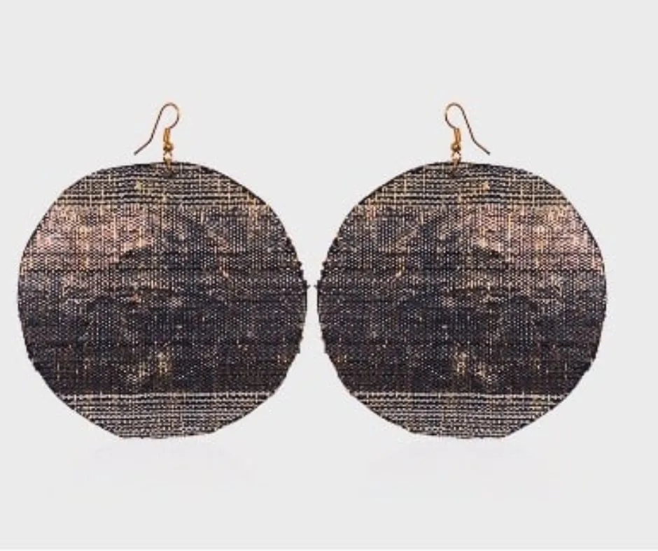 Gorgeous metallic brown earrings made with Aso Oke to show the modern use of Aso Oke in fashion