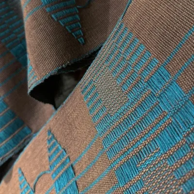 brown and teal Gorgeous Geometric Patterned authentic Aso Oke fabric by Woven Market Africa